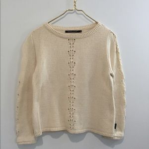 Megan Barcelona Boxy Cream Crewneck Cotton Sweater